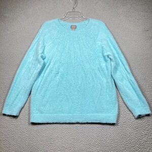 Chico's Sweater Women's 2 (Large) Fuzzy Baby Blue Long Sleeve Pullover Casual